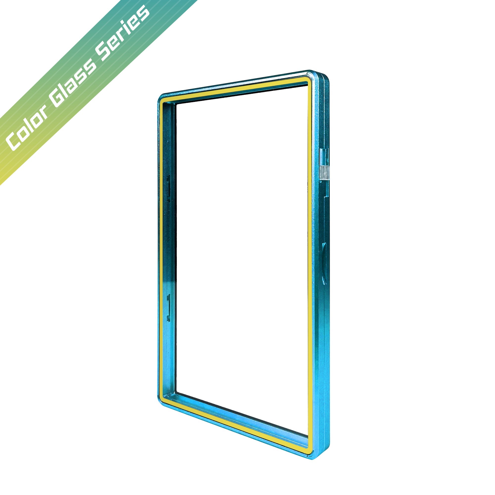 Color Glass Series Standard PSA Slabmags Case - Matte Aqua Blue With Yellow Glass Border