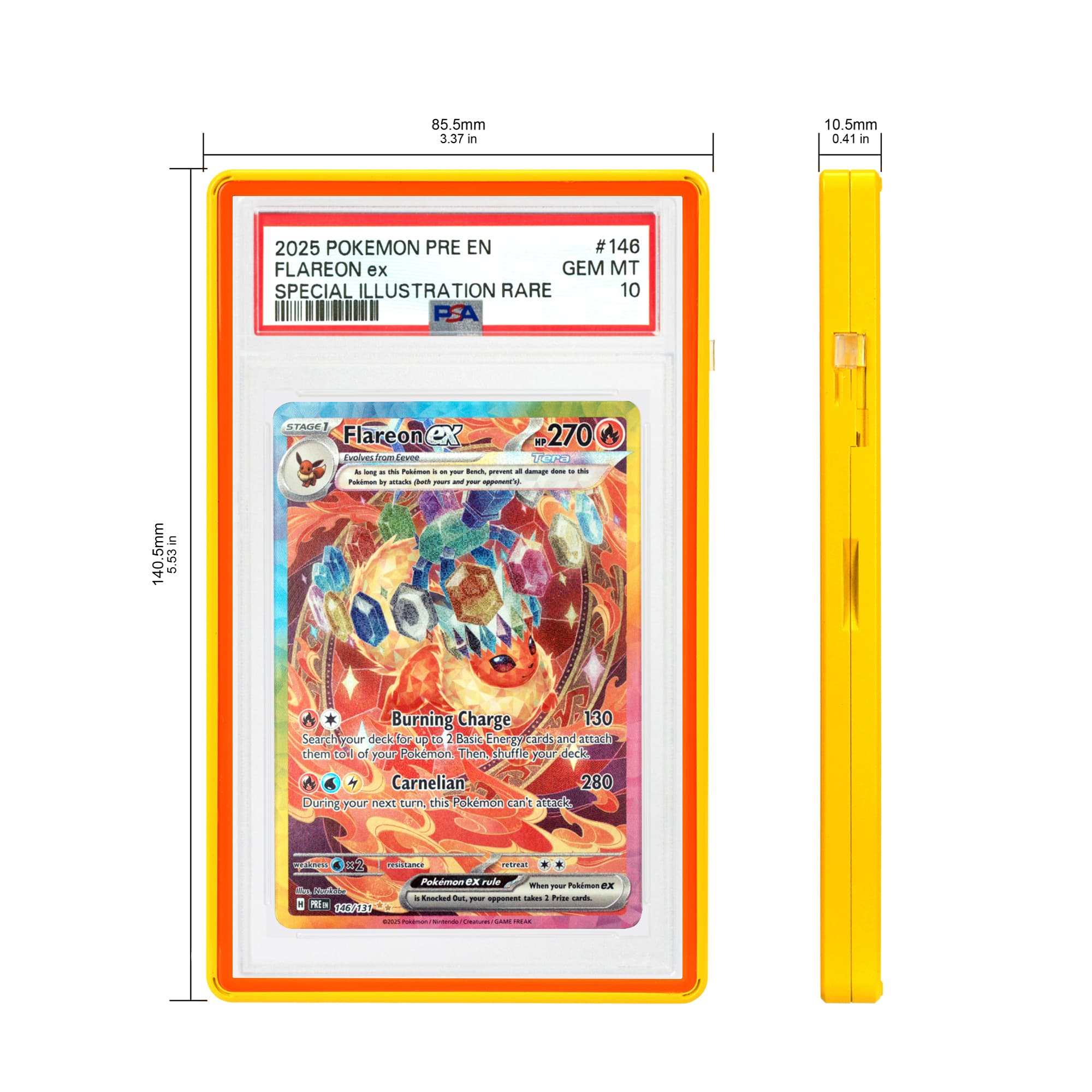 Color Glass Series Standard PSA Slabmags Case - Matte Exotic Yellow With Orange Glass Border