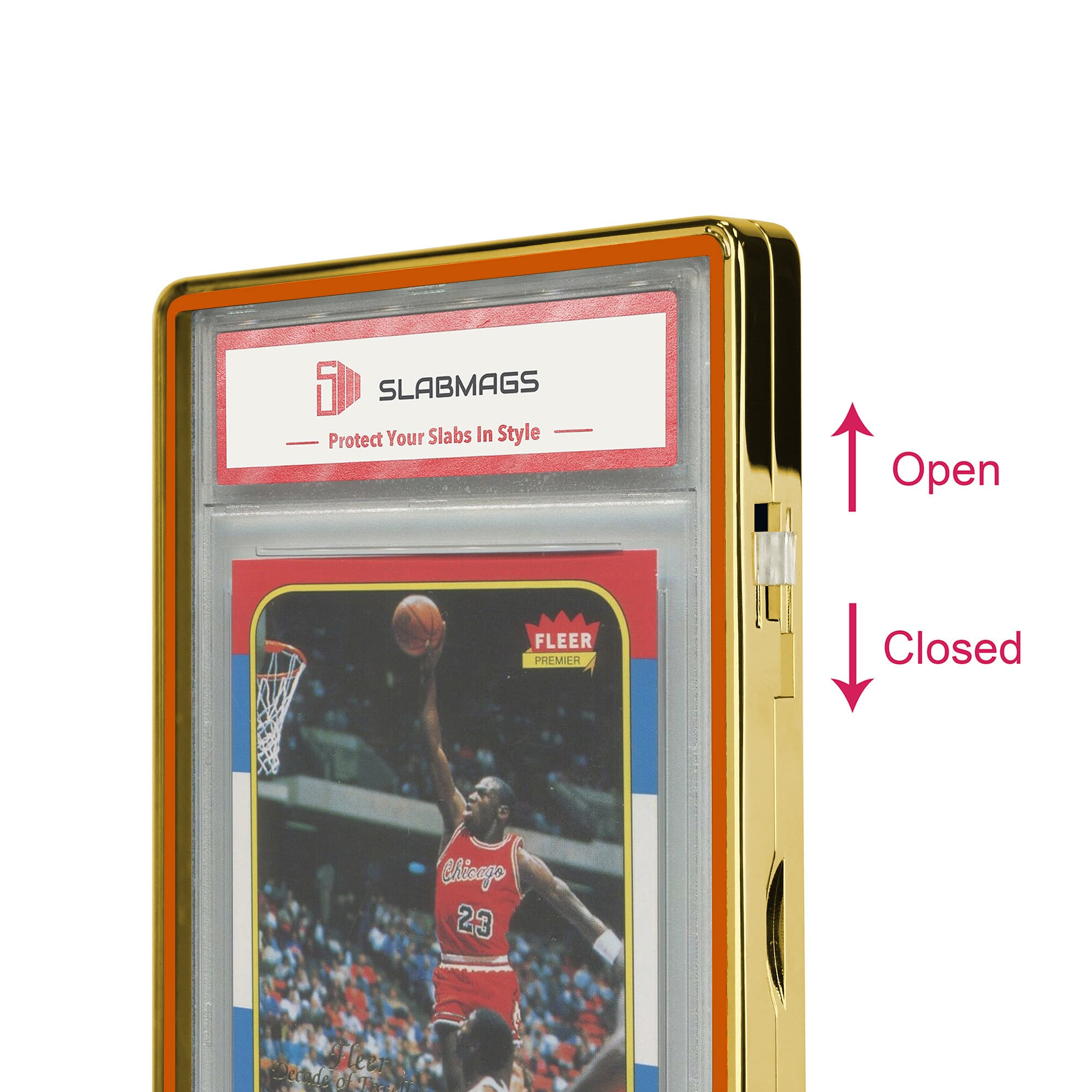 Color Glass Series Standard PSA Slabmags Case - Metallic Gold With Orange Glass Border