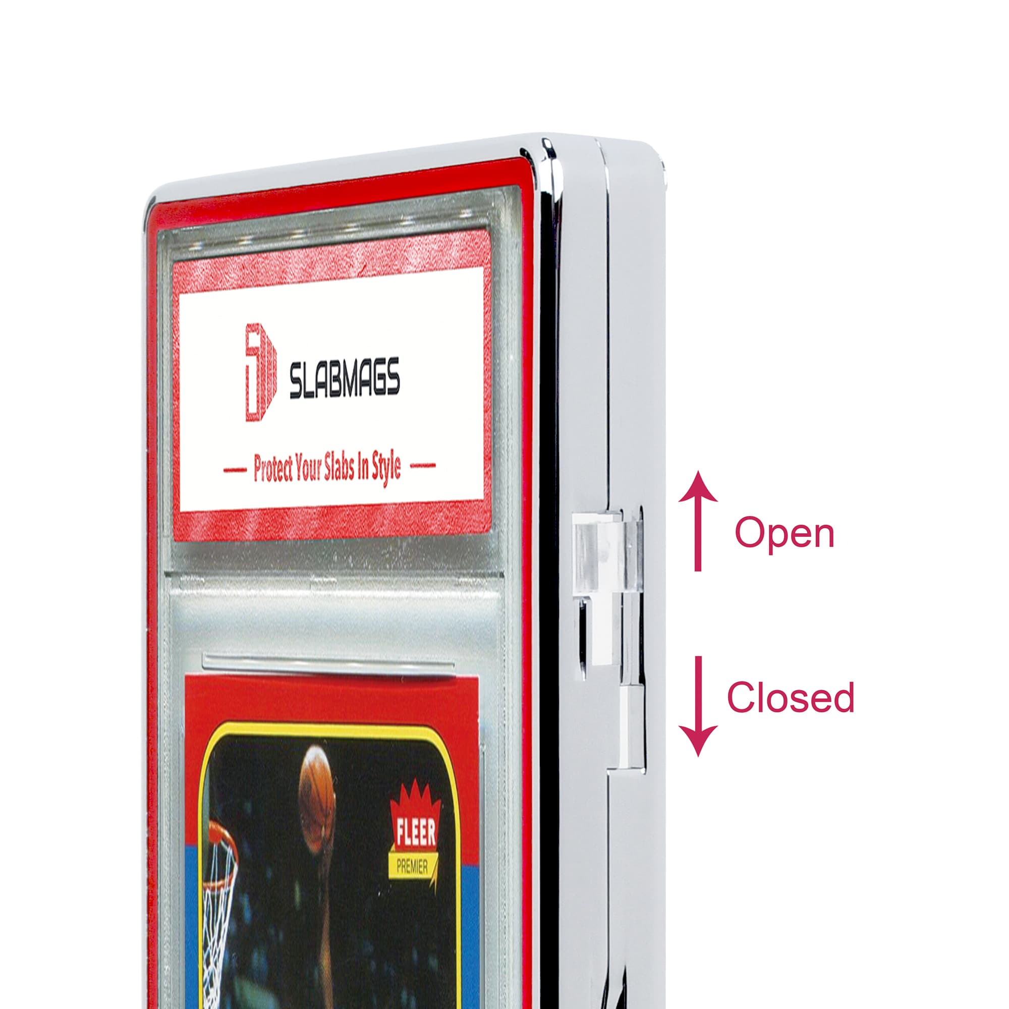 Color Glass Series Standard PSA Slabmags Case - Metallic Silver With Red Glass Border