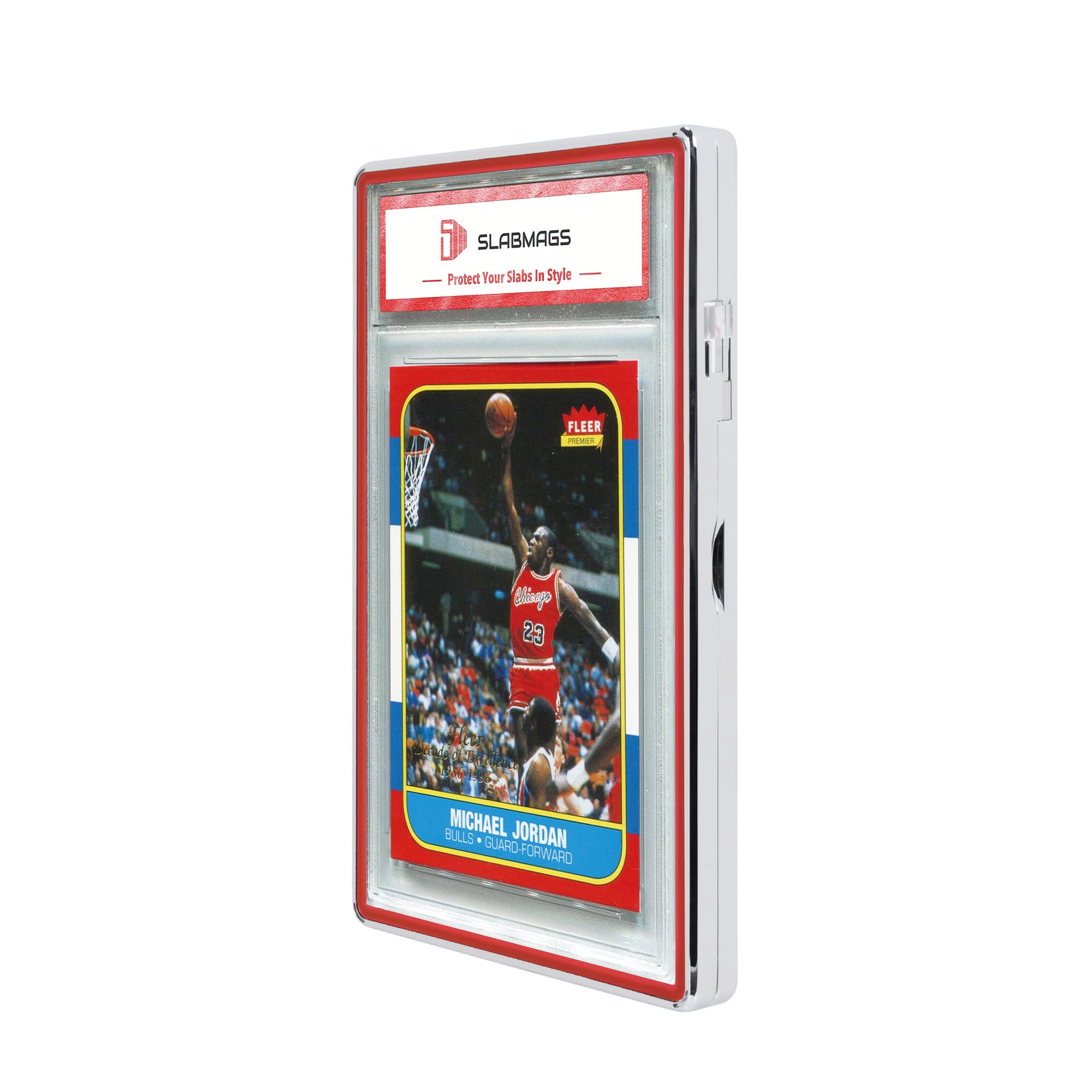 Color Glass Series Standard PSA Slabmags Case - Metallic Silver With Red Glass Border