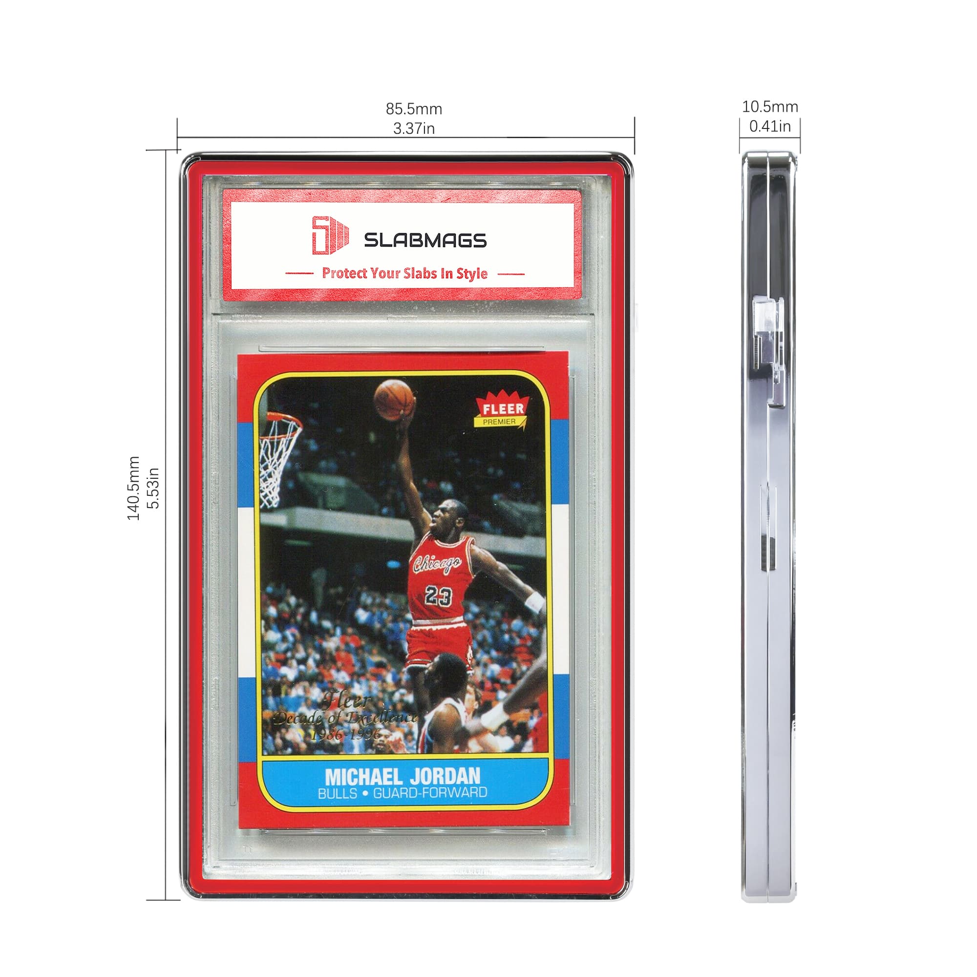 Color Glass Series Standard PSA Slabmags Case - Metallic Silver With Red Glass Border