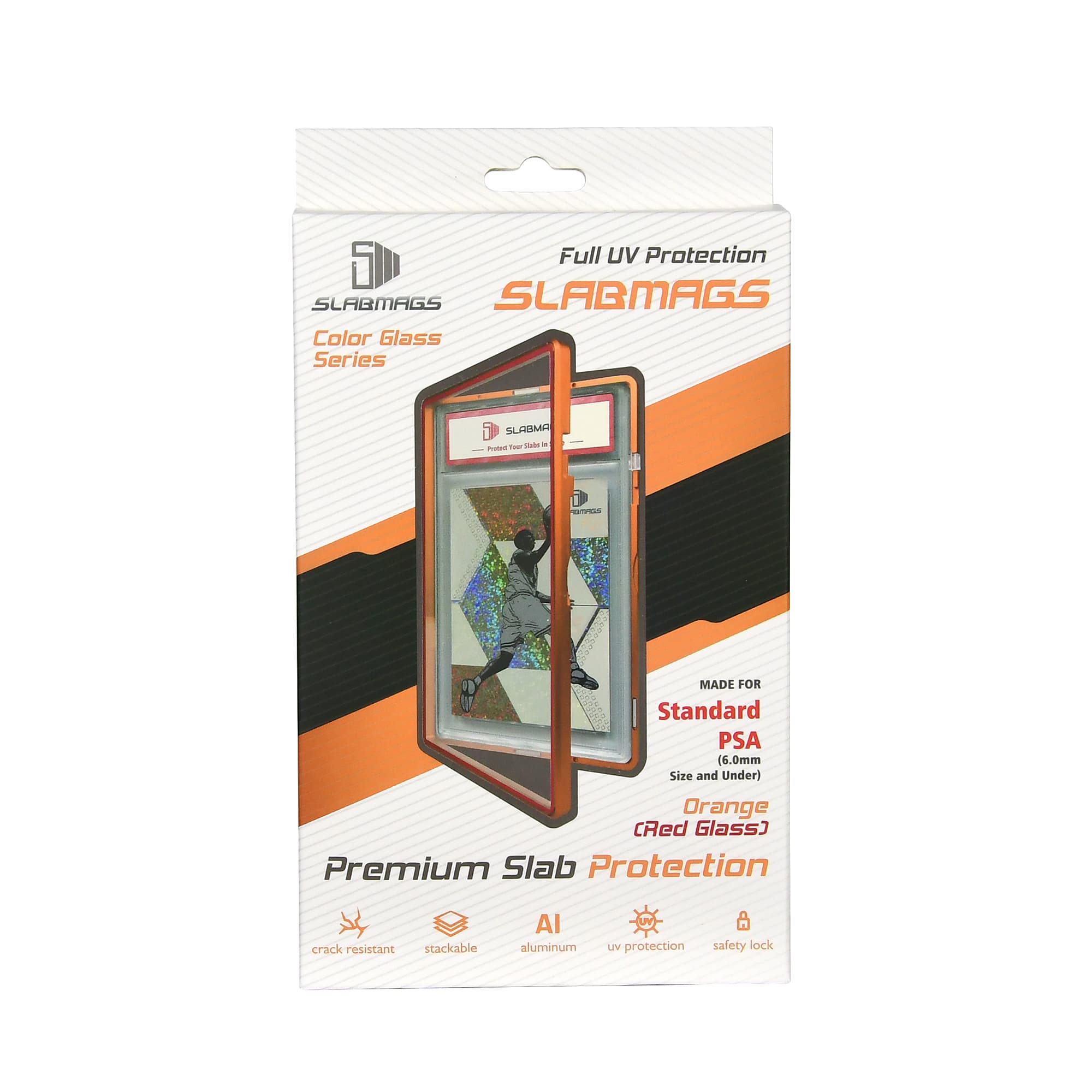 Color Glass Series Standard PSA Slabmags - Matte Orange With Red Glass Border
