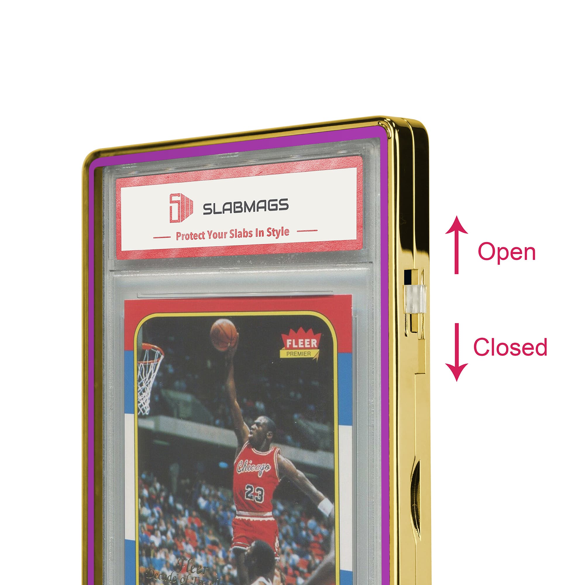 Thick PSA Slabmags Case - Metallic Gold With Purple Glass Border