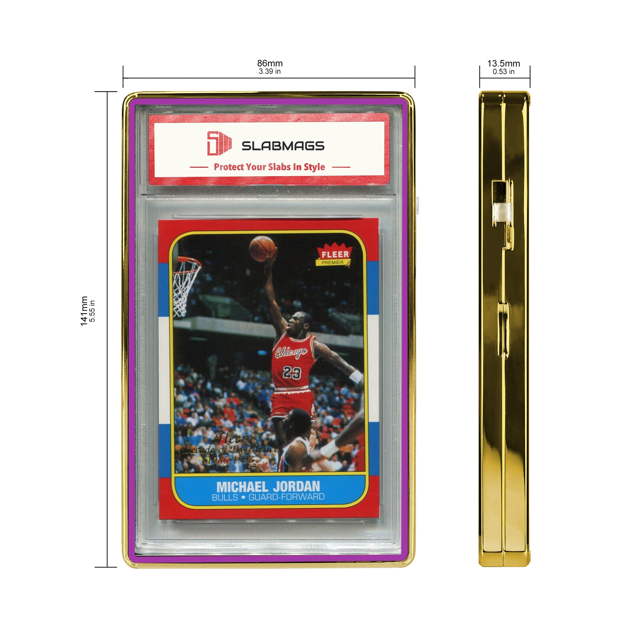 Thick PSA Slabmags Case - Metallic Gold With Purple Glass Border