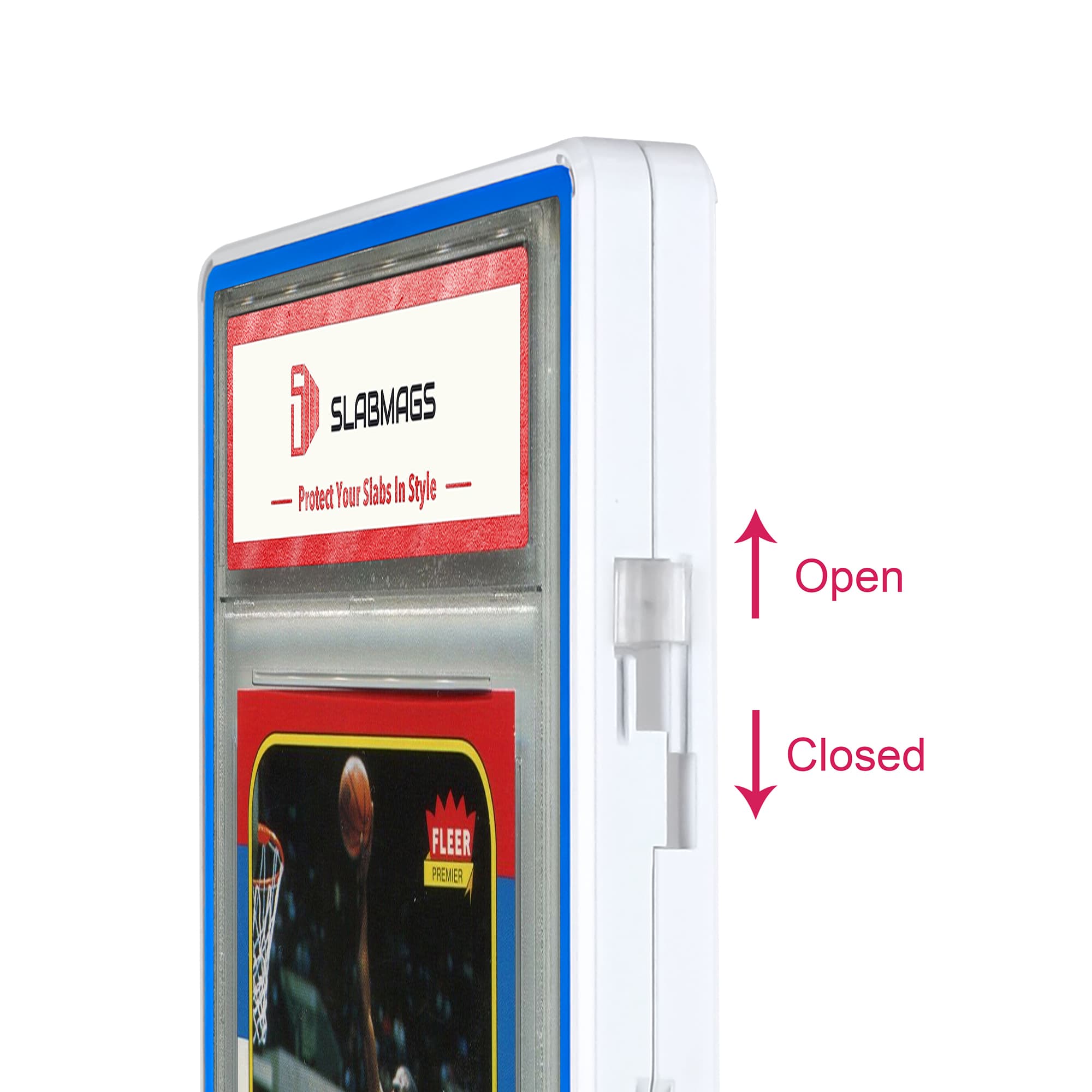 Color Glass Series Standard PSA Slabmags Case - Matte White With Blue Glass Border