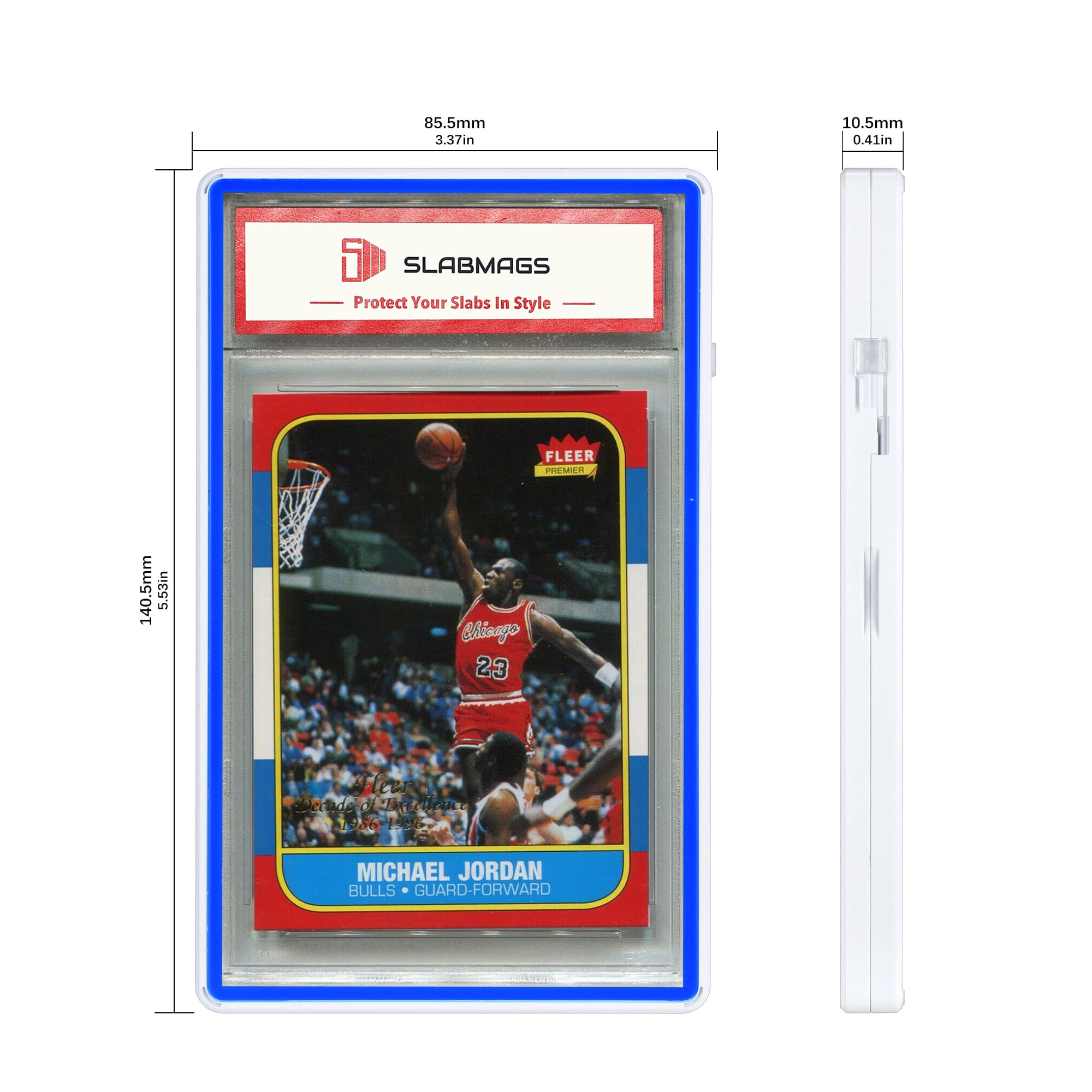 Color Glass Series Standard PSA Slabmags Case - Matte White With Blue Glass Border