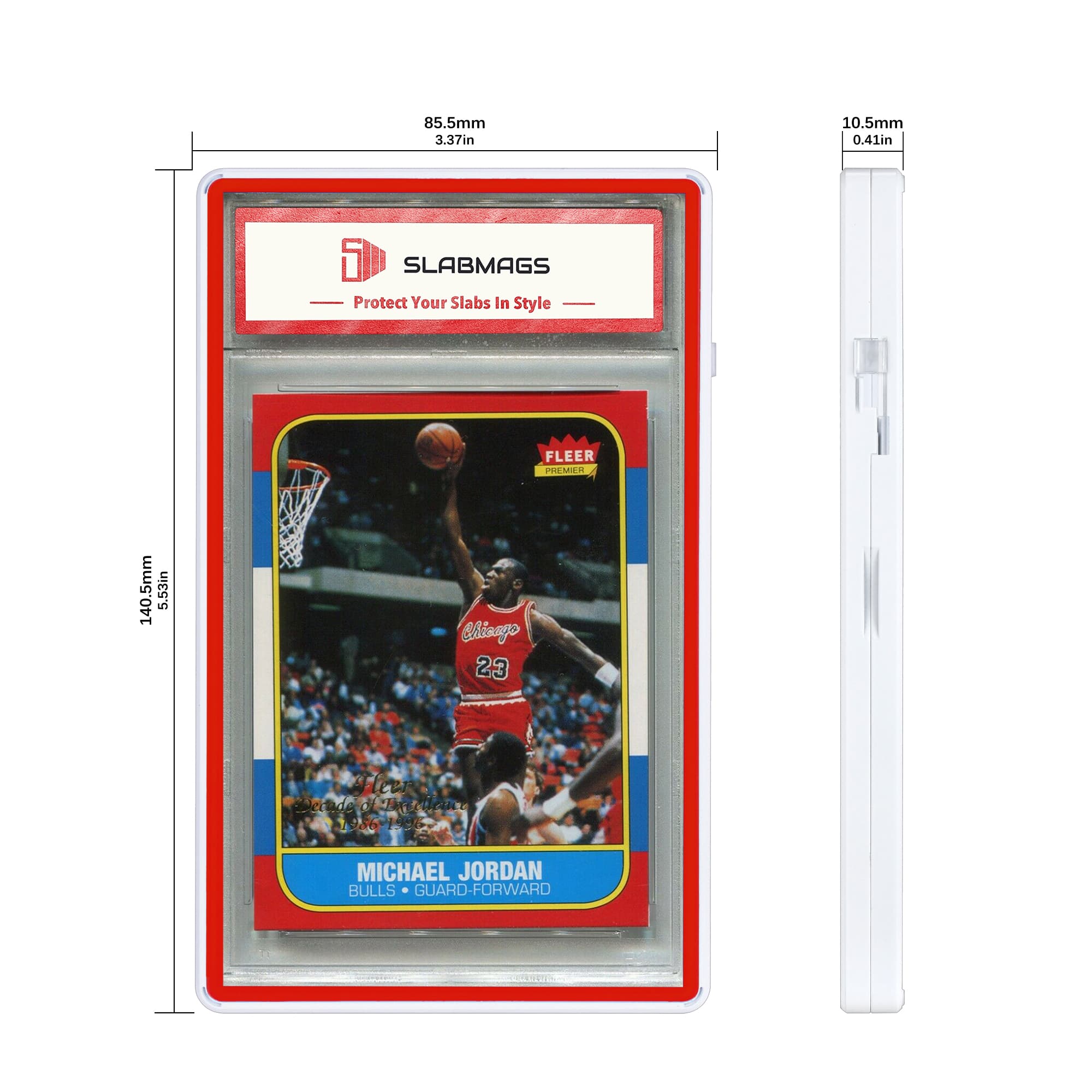 Color Glass Series Standard PSA Slabmags Case - Matte White With Red Glass Border