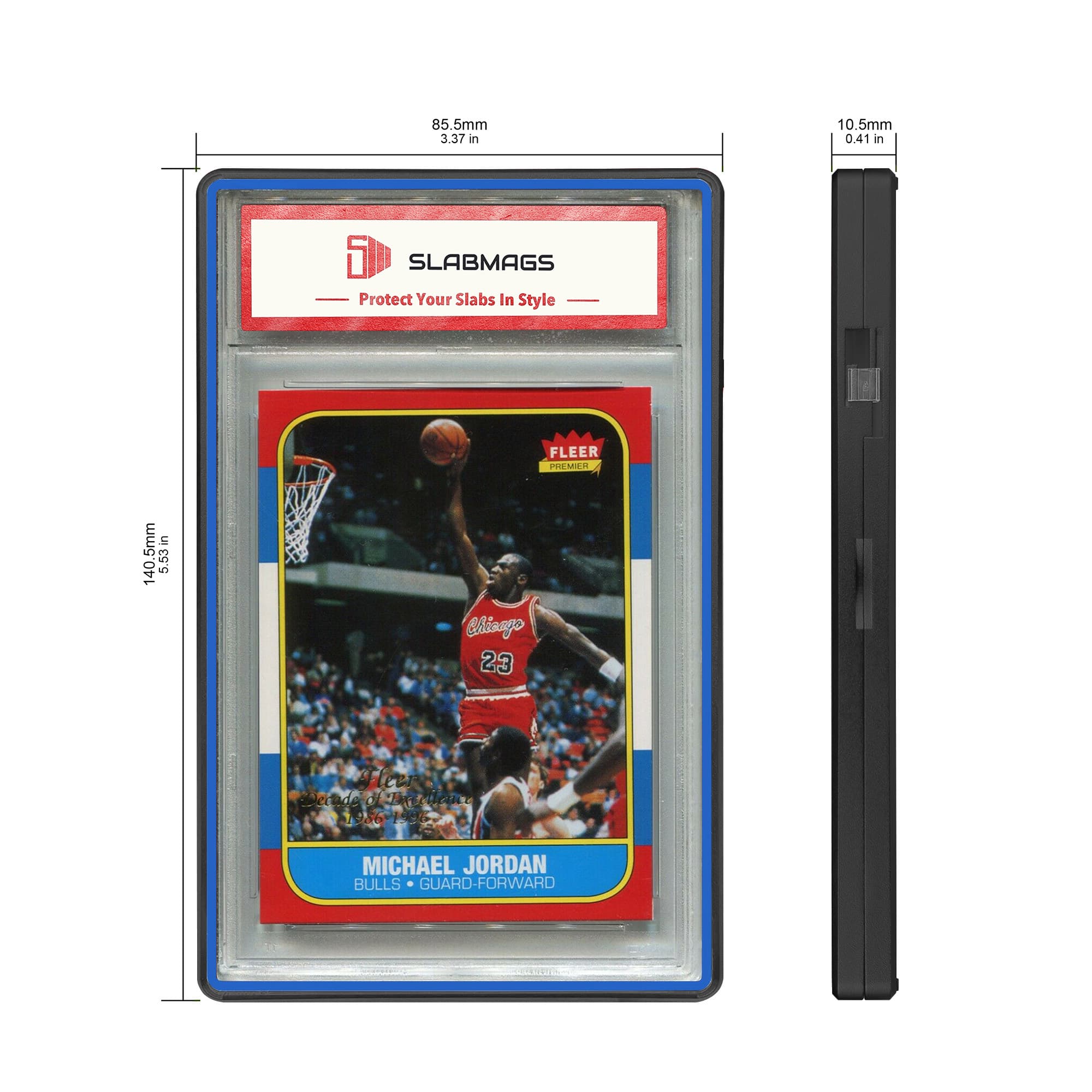 Color Glass Series Standard PSA Slabmags Case - Matte Black With Blue Glass Border