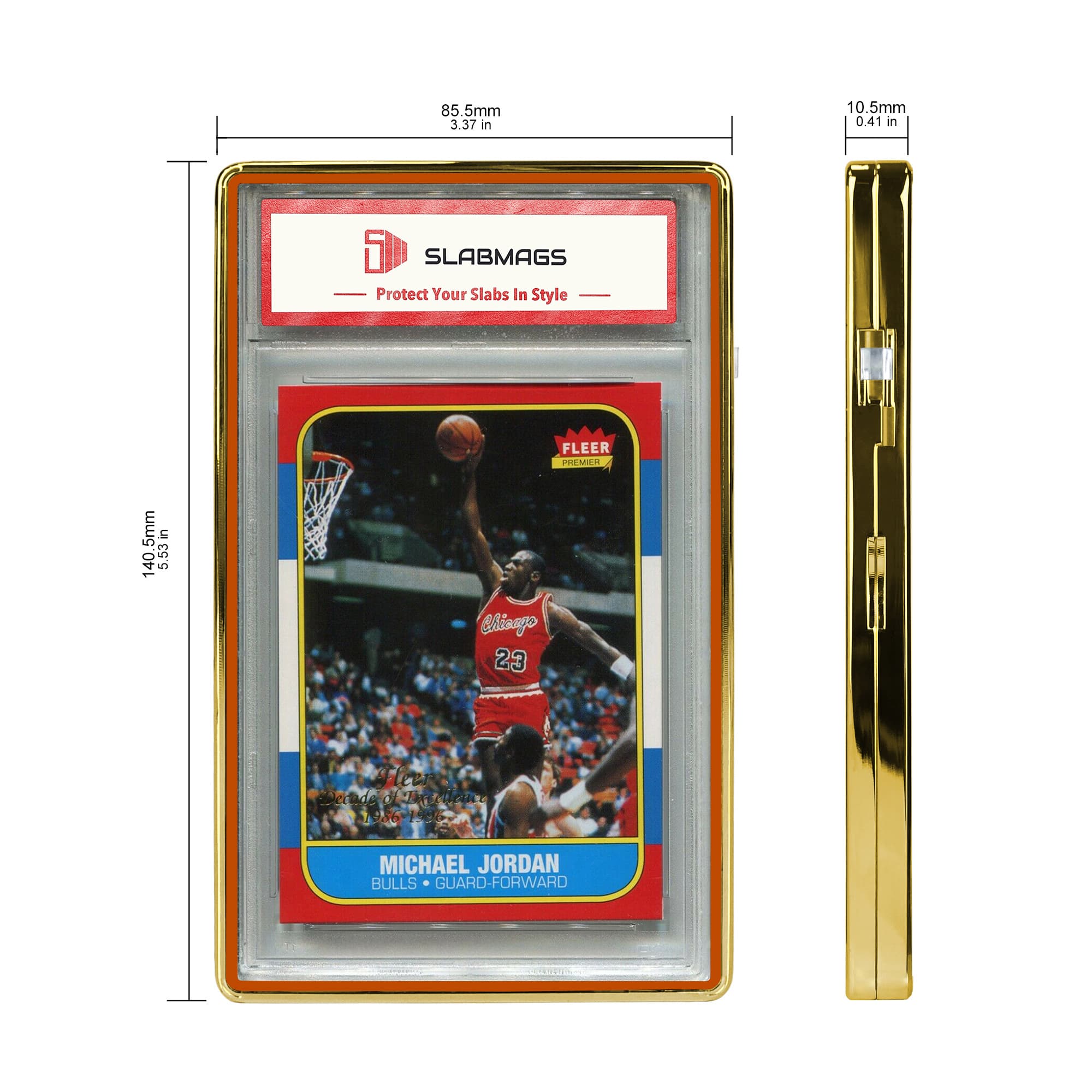 Color Glass Series Standard PSA Slabmags Case - Metallic Gold With Orange Glass Border