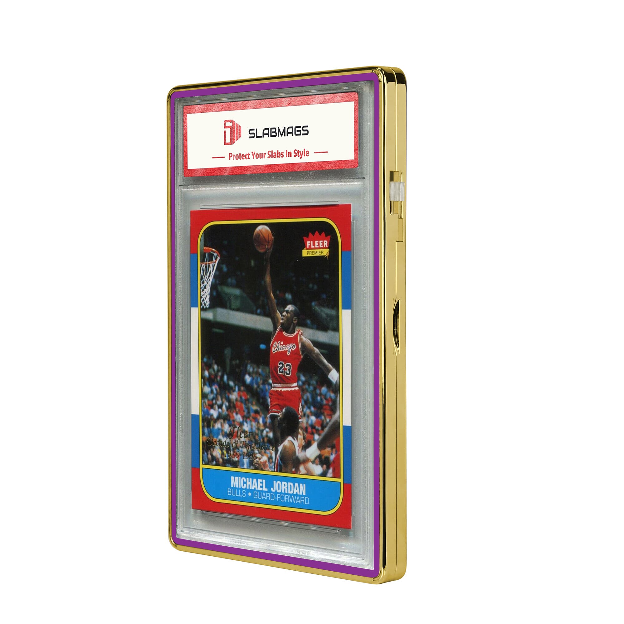 Color Glass Series Standard PSA Slabmags Case - Metallic Gold With Purple Glass Border