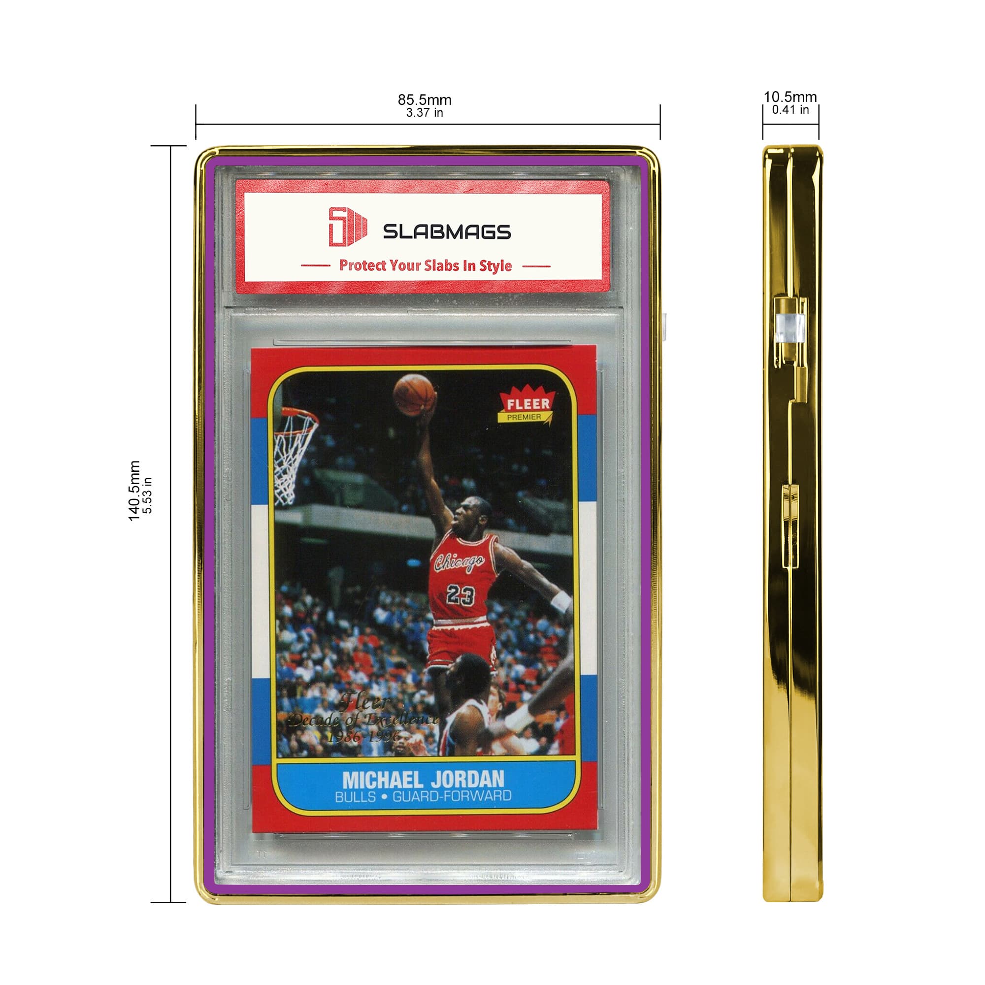 Color Glass Series Standard PSA Slabmags Case - Metallic Gold With Purple Glass Border