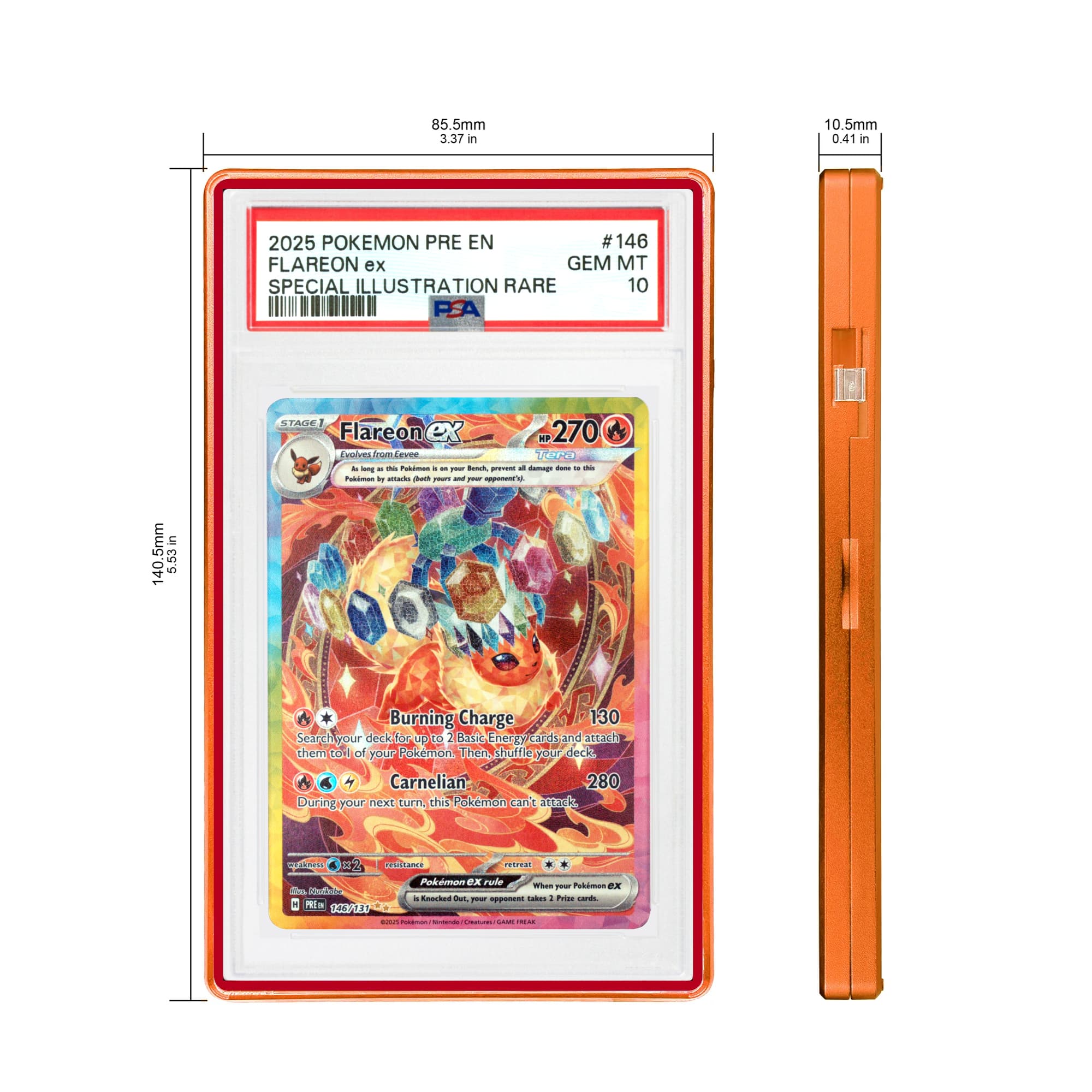 Color Glass Series Standard PSA Slabmags Case - Matte Orange With Red Glass Border